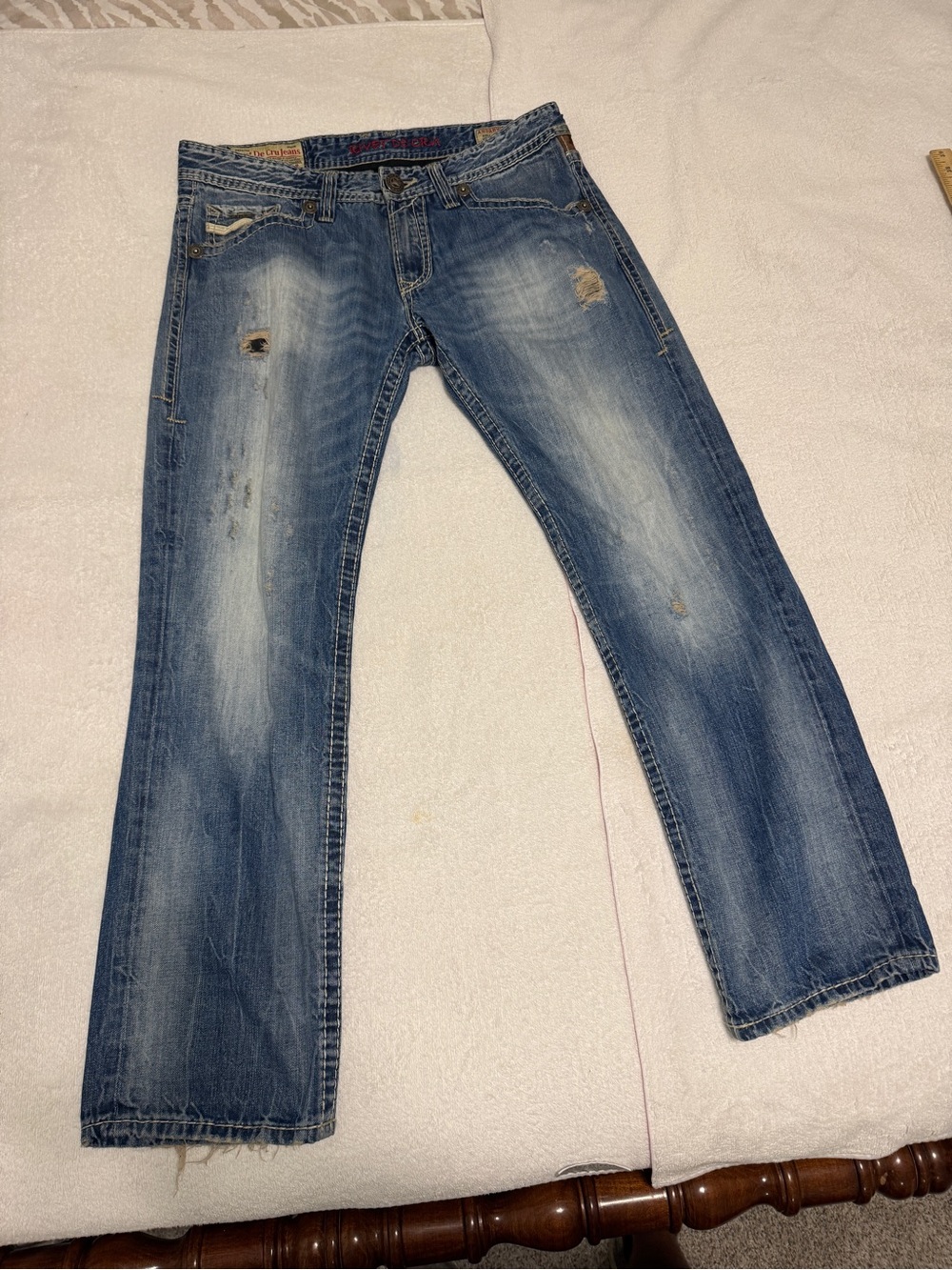 Rivet De Cru Andrew distressed 5pockets blue denim straight leg jeans 36 W 32 L